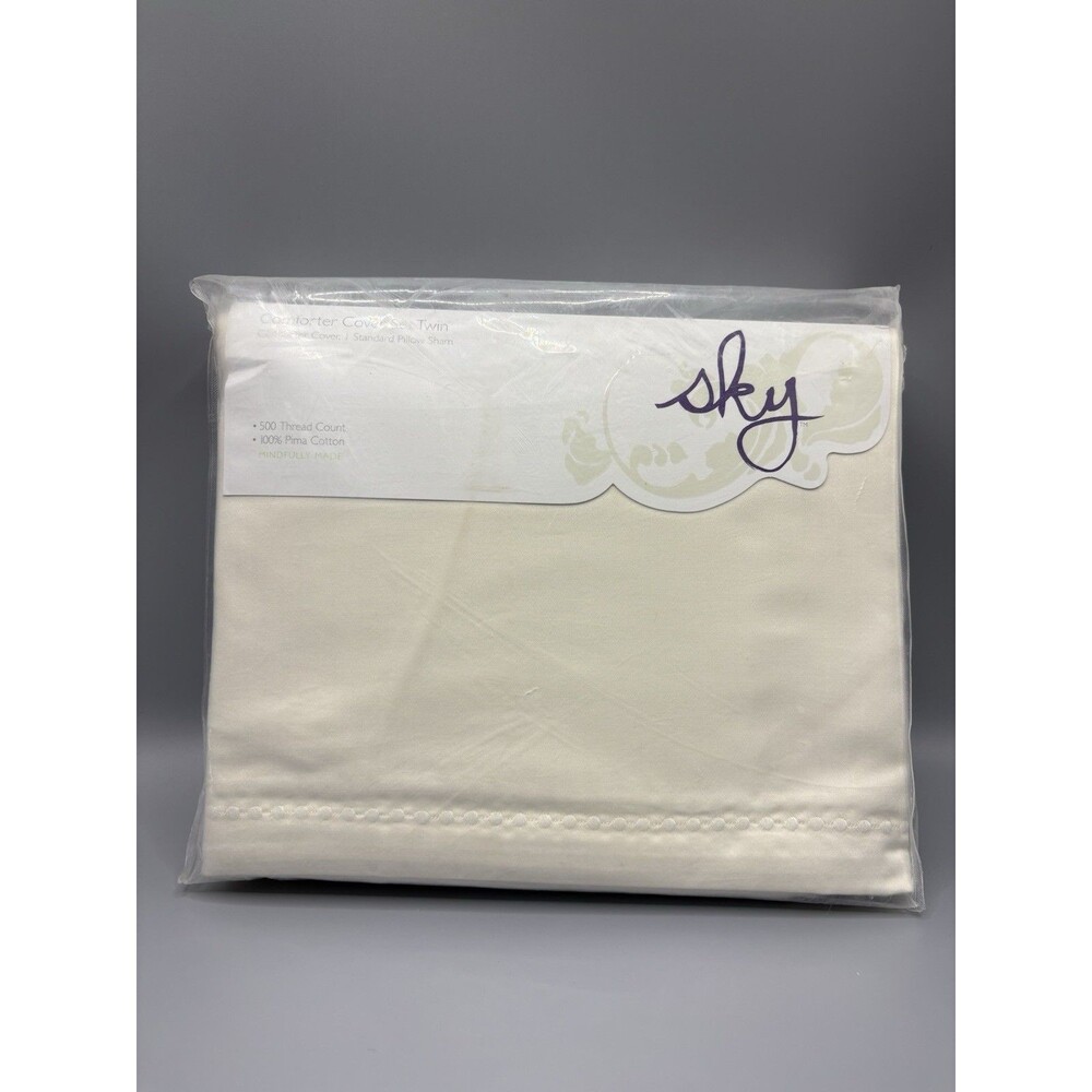 Sky Ivory Twin Comforter Duvet Cover Set Cotton 500 Thread Count NEW